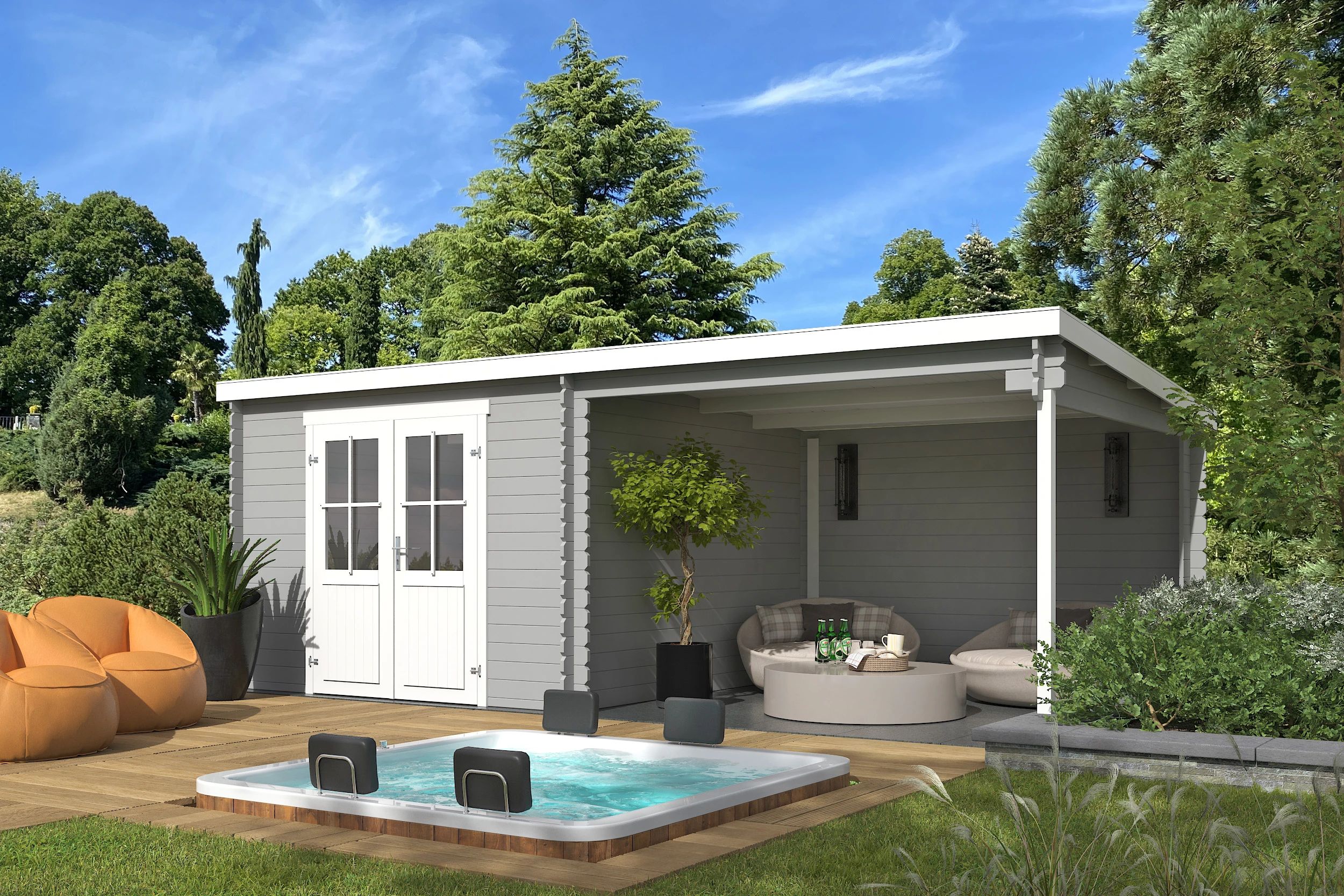 Outdoor Life Blokhut Orlando Platinum Grey-Wit 581 x 292 cm - Afbeelding 2